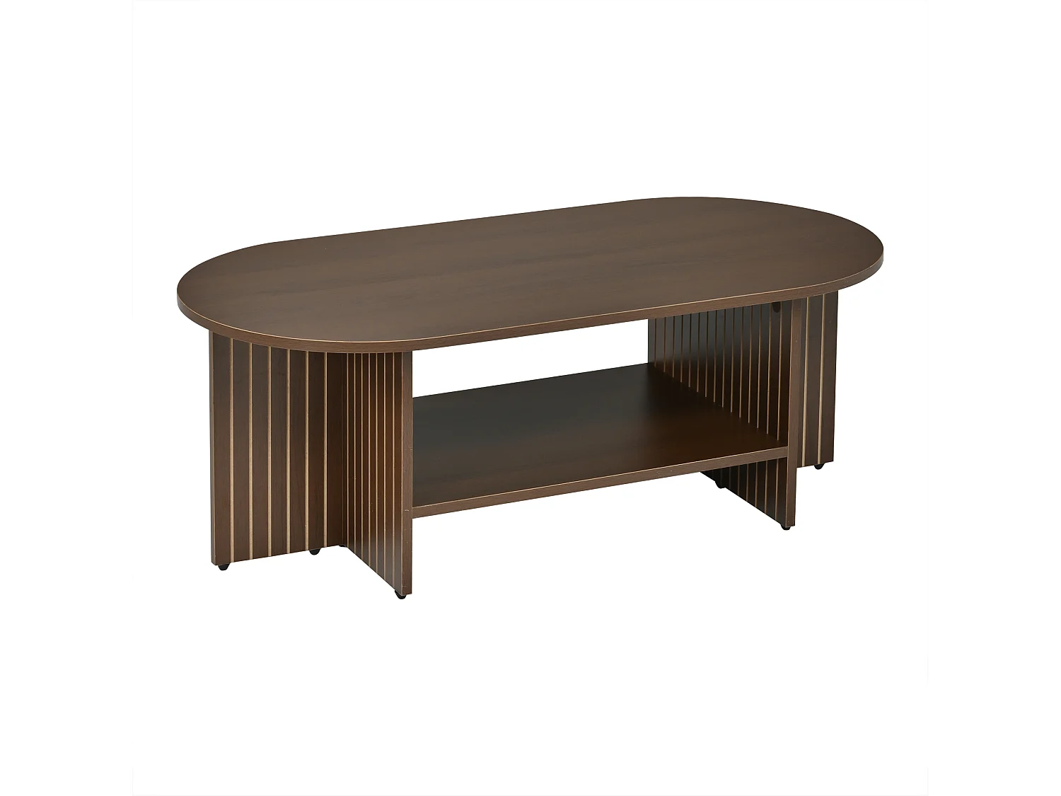 Parrot Uncle Table basse ovale avec rangement, 100 × 49 × 35 cm, marron, design moderne à rainures