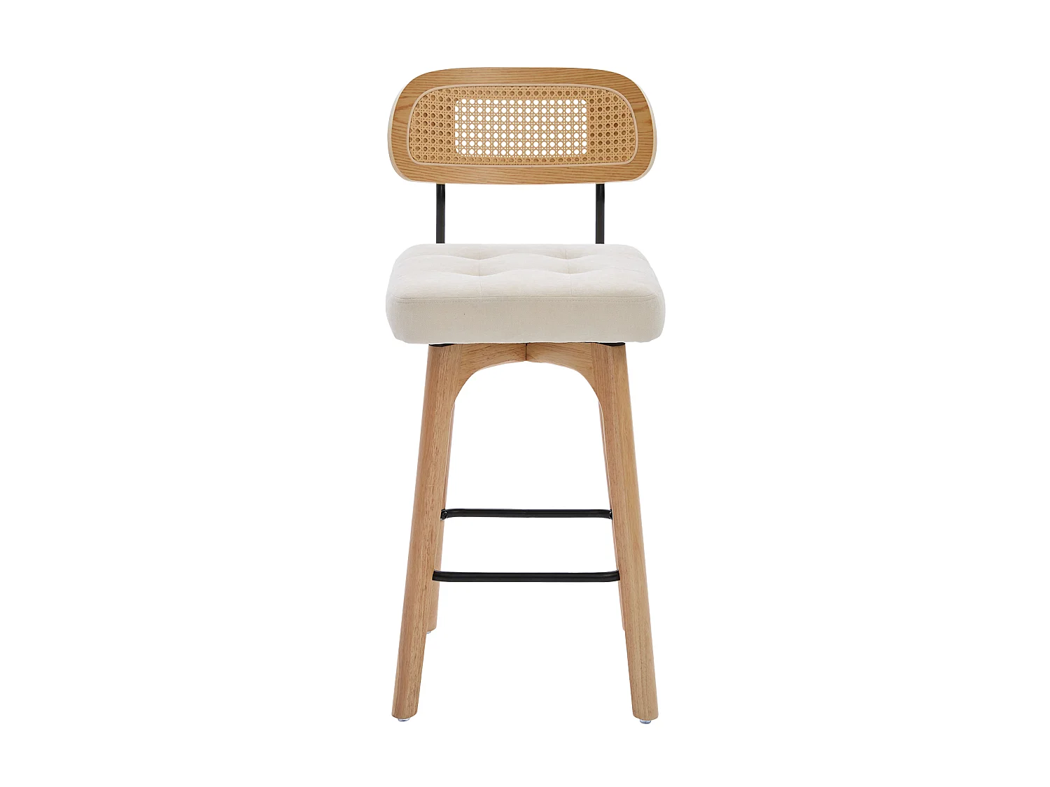 Parrot Uncle Lot de 2 tabourets de bar pivotants à 360°, dossier en rotin, assise en chenille beige, bois, 44 x 51 x 96 cm
