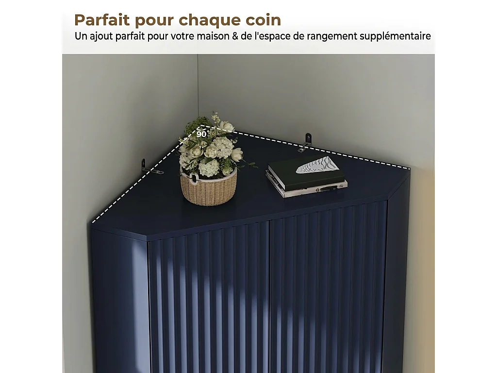 Parrot Uncle Meuble d’angle 60x60x172 cm avec 4 portes et étagères réglables, buffet de rangement vertical, design ondulé