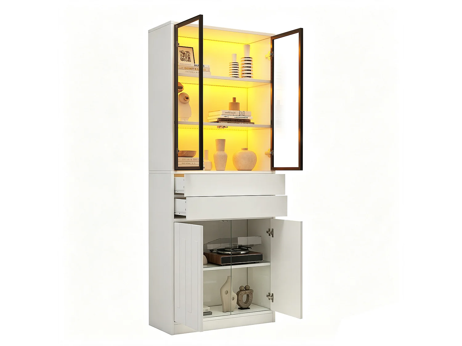 Parrot Uncle Vitrine d'exposition à LED haute, 70 × 34 × 180 cm, blanc mat, vitrine de rangement et d'exposition pour la maison