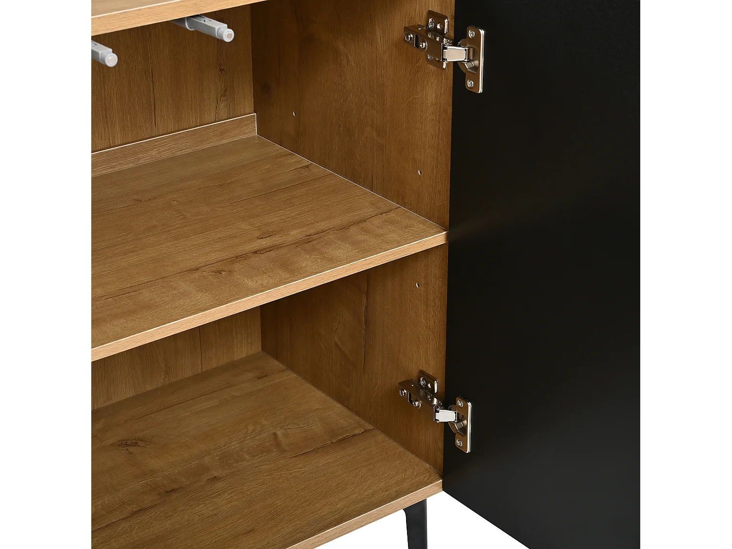 Parrot Uncle Buffet 160x40x80 cm, 4 portes et 3 tiroirs, pieds en métal, effet bois et noir, meuble de rangement