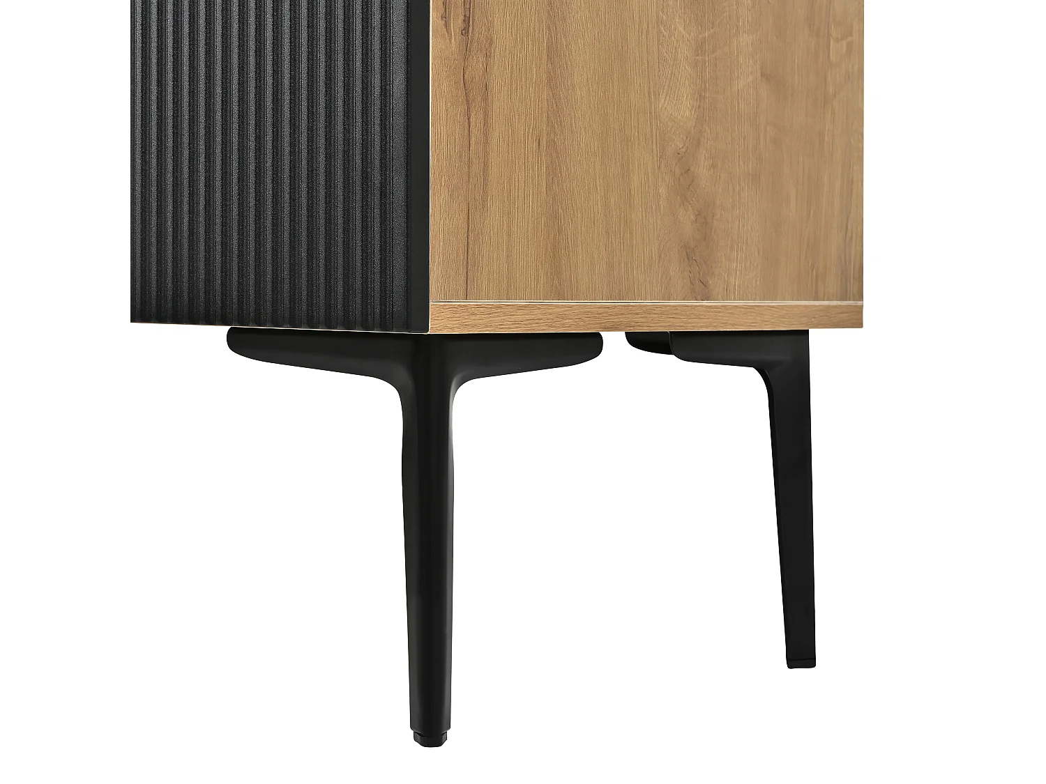 Parrot Uncle Buffet 160x40x80 cm, 4 portes et 3 tiroirs, pieds en métal, effet bois et noir, meuble de rangement