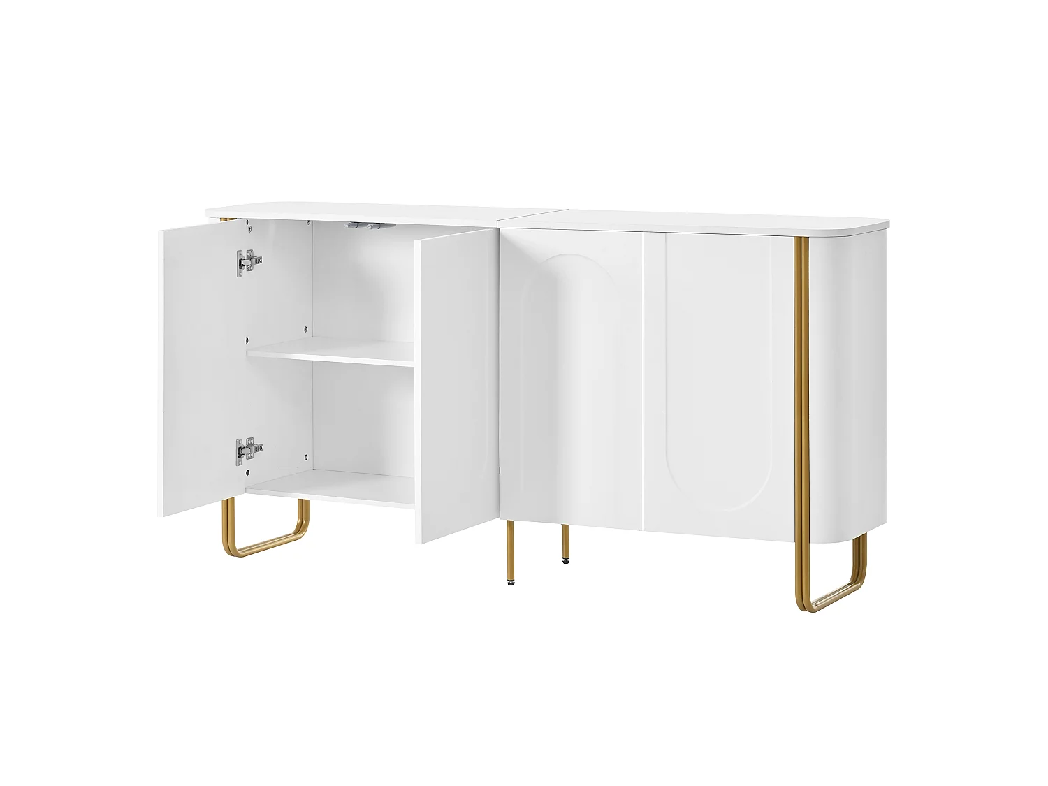 Parrot Uncle Bahut 4 portes avec étagères, meuble de rangement en MDF, pieds métal, Push-to-Open, 160 × 35 × 80,5 cm