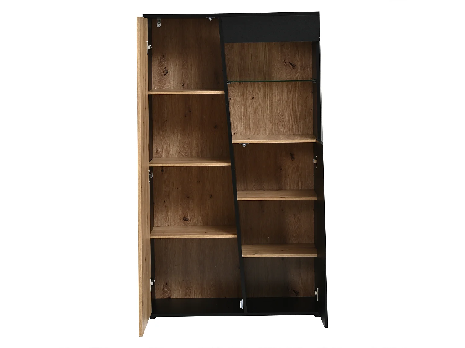 Parrot Uncle Vitrine avec LED, meuble de rangement haut 80 x 35 x 139,5 cm, portes, étagères en verre réglables, noir et bois