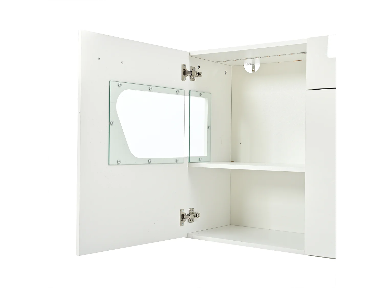 Parrot Uncle Meuble de rangement 140x33x70 cm blanc brillant avec éclairage LED, 3 portes, tiroir et verre trempé