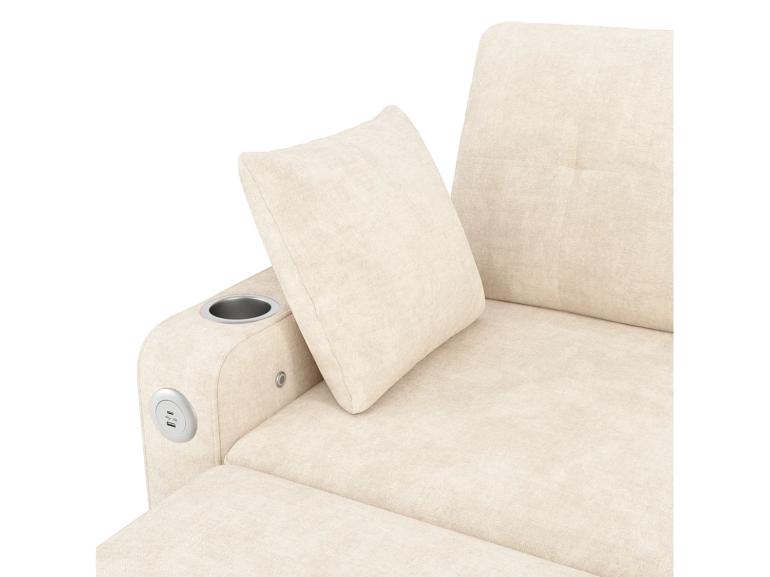 Parrot Uncle Canapé convertible 2 places avec LED, USB/Type-C, rangements et porte-gobelets, 141,5x131x83,5 cm, beige