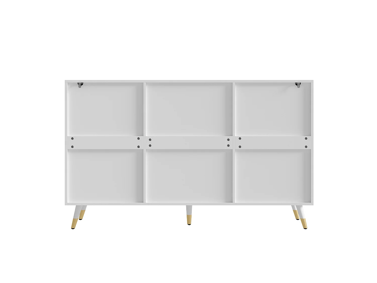 Parrot Uncle Meuble de rangement blanc 140x40x85,5 cm, buffet 4 portes et 3 tiroirs en MDF, façades acryliques, design contemporain