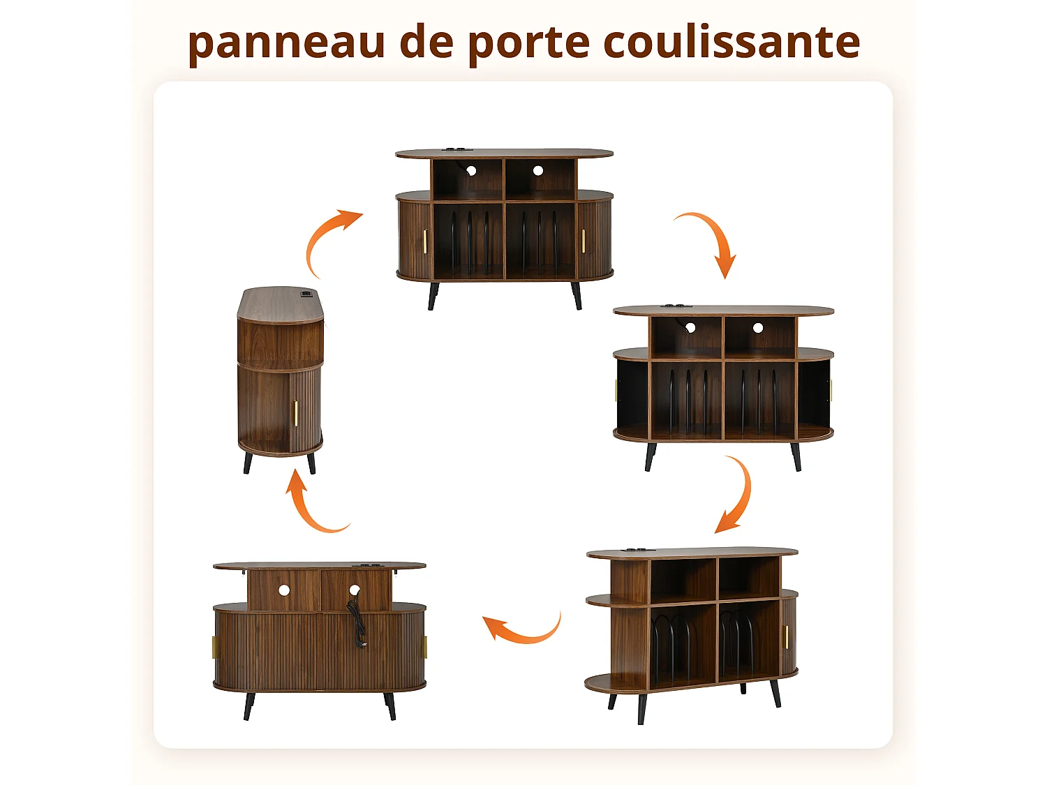 Parrot Uncle Buffet avec portes coulissantes, 110 x 40 x 76 cm, effet noyer, rangement, pieds en métal, style scandinave