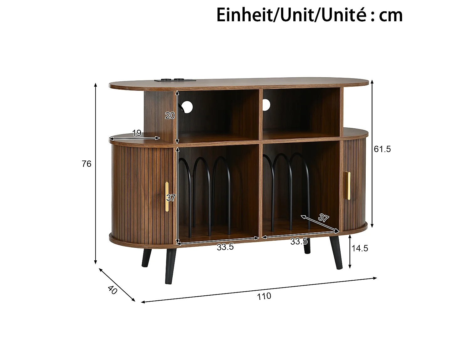 Parrot Uncle Buffet avec portes coulissantes, 110 x 40 x 76 cm, effet noyer, rangement, pieds en métal, style scandinave