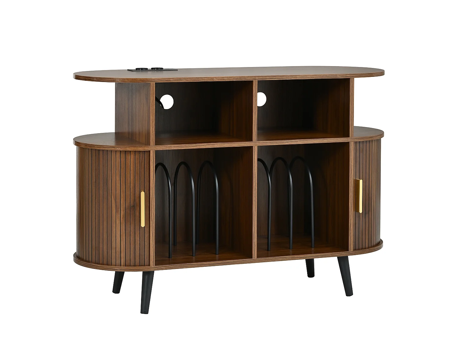 Parrot Uncle Buffet avec portes coulissantes, 110 x 40 x 76 cm, effet noyer, rangement, pieds en métal, style scandinave