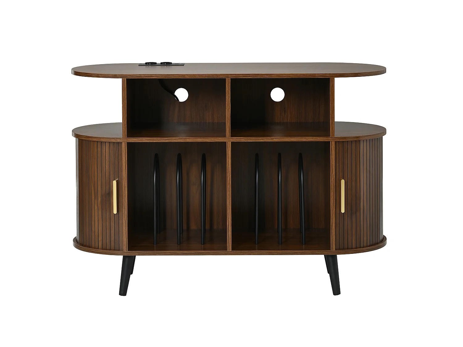 Parrot Uncle Buffet avec portes coulissantes, 110 x 40 x 76 cm, effet noyer, rangement, pieds en métal, style scandinave
