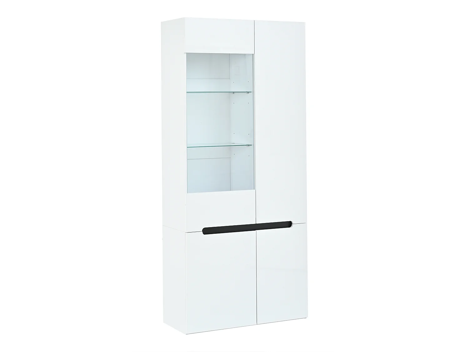 Parrot Uncle Vitrine LED 80x35x180 cm, 4 portes en verre, 8 compartiments, blanc brillant, meuble de rangement