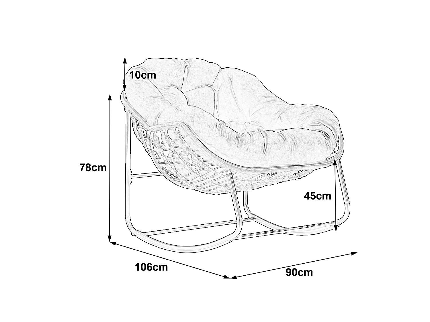 Parrot Uncle Fauteuil à bascule œuf en rotin avec coussin épais, 78 x 106 x 90 cm, gris foncé, intérieur & extérieur