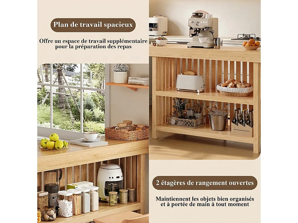Parrot Uncle Table haute de bar avec rangement et repose-pieds, 160 x 40 x 105 cm, bois clair, style moderne