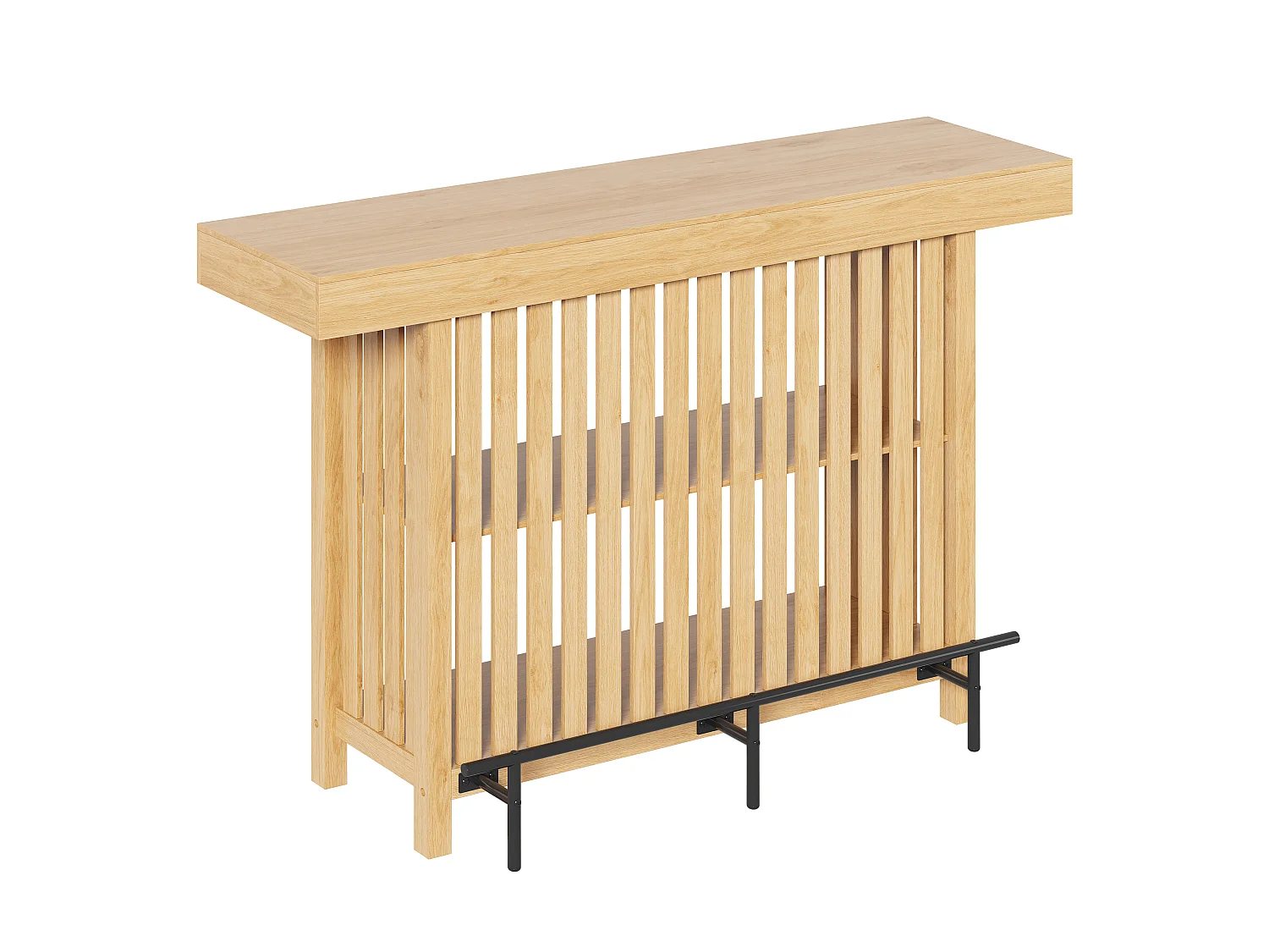 Parrot Uncle Table haute de bar avec rangement et repose-pieds, 160 x 40 x 105 cm, bois clair, style moderne