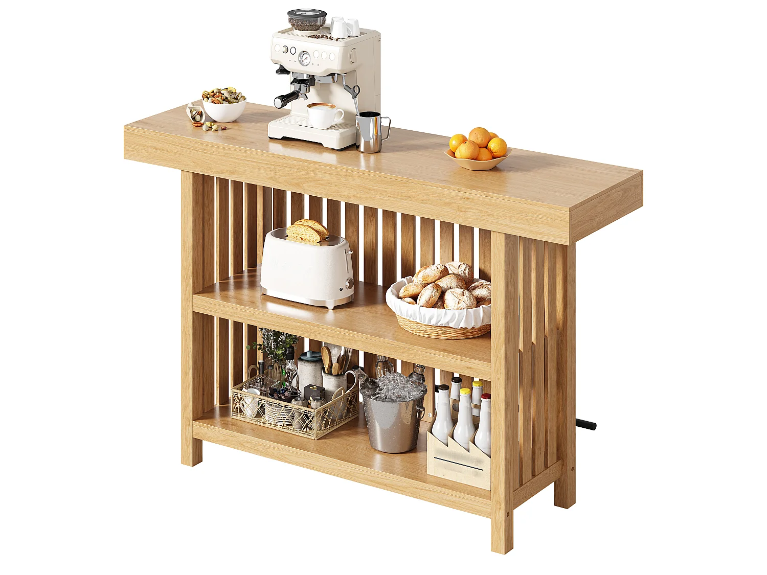 Parrot Uncle Table haute de bar avec rangement et repose-pieds, 160 x 40 x 105 cm, bois clair, style moderne