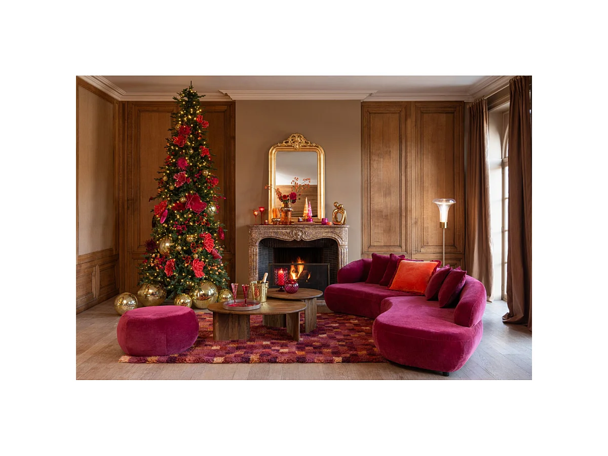 Pouf Rond en Tissu "Macaron" 79cm Bordeaux