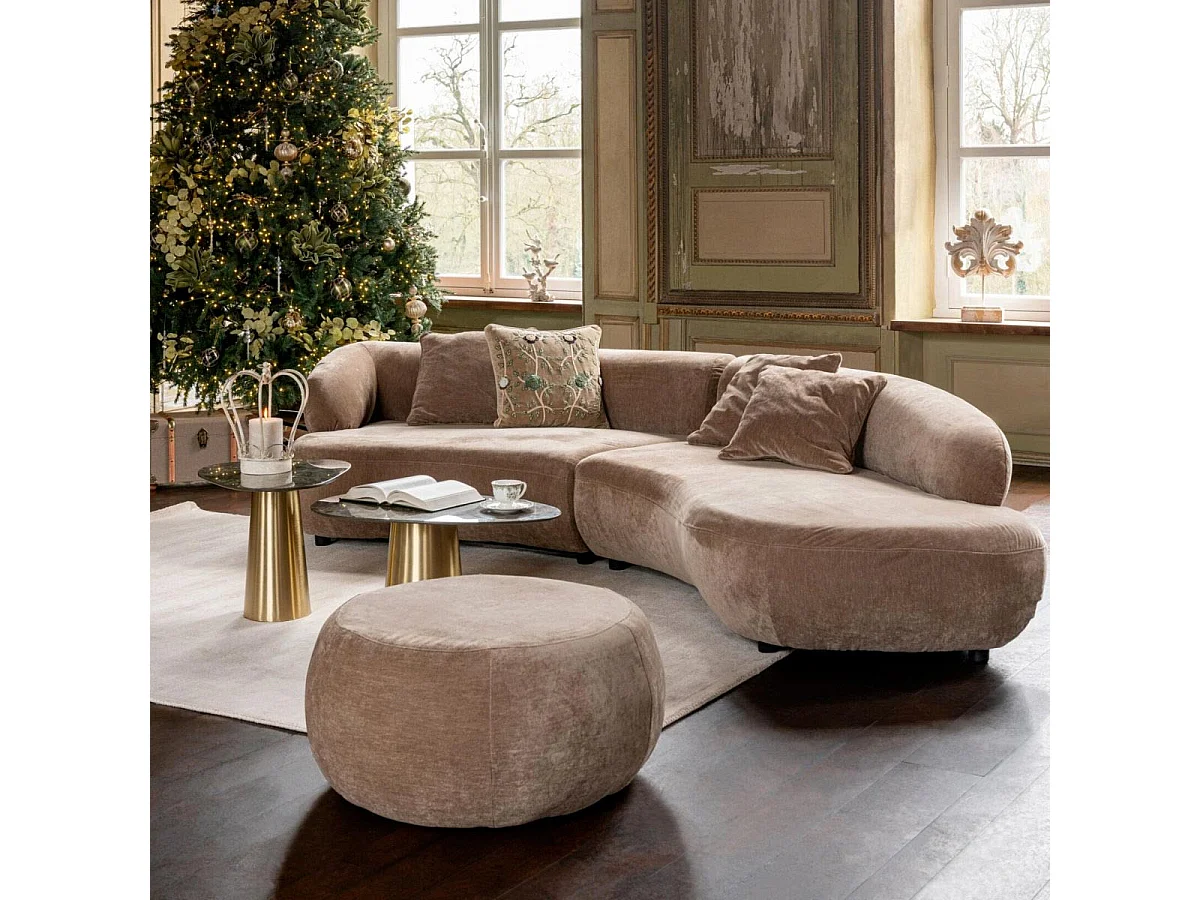 Pouf Rond en Tissu "Macaron" 79cm Taupe