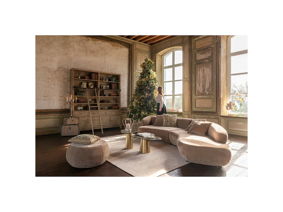 Pouf Rond en Tissu "Macaron" 79cm Taupe