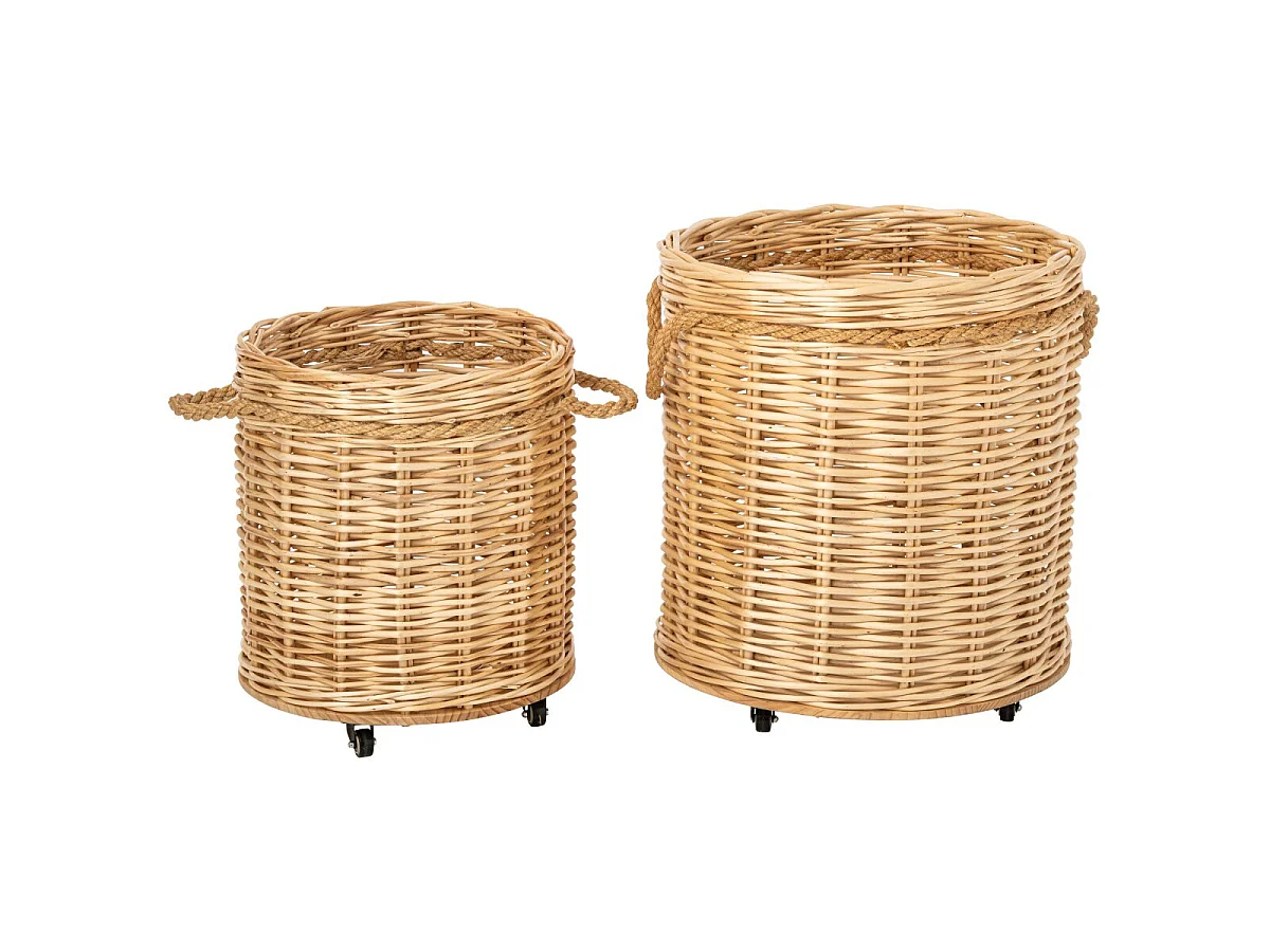 Lot de 2 Cache-Pots sur Roulettes "Wim" 66cm Beige