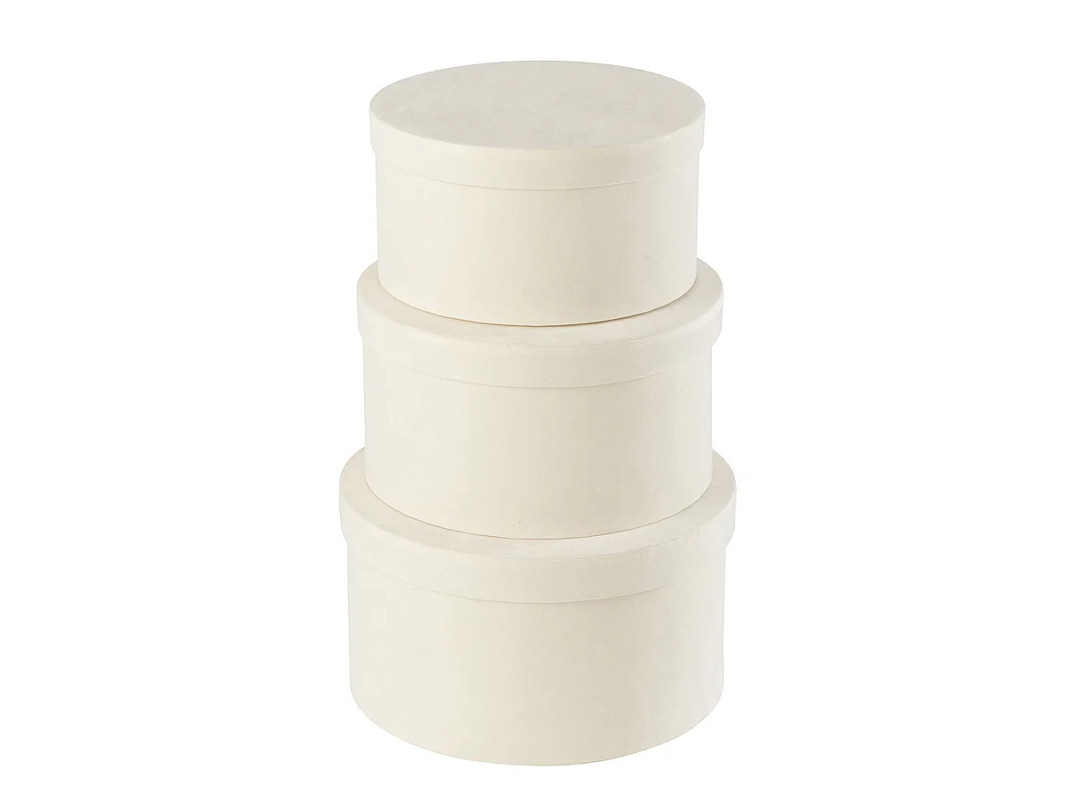 Lot de 3 Boîtes de Rangement Rondes Plates "Vaughn" 32cm Blanc