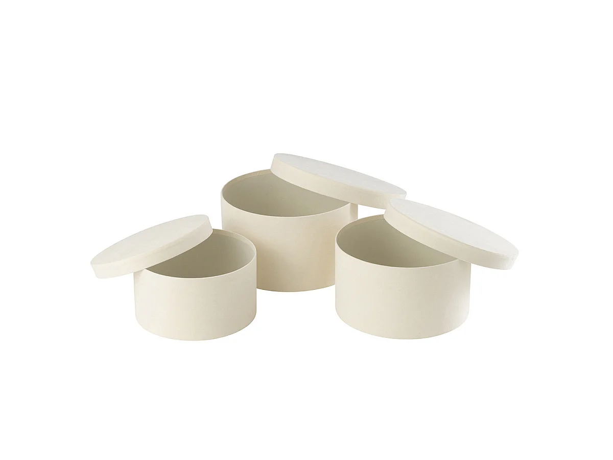 Lot de 3 Boîtes de Rangement Rondes Plates "Vaughn" 32cm Blanc