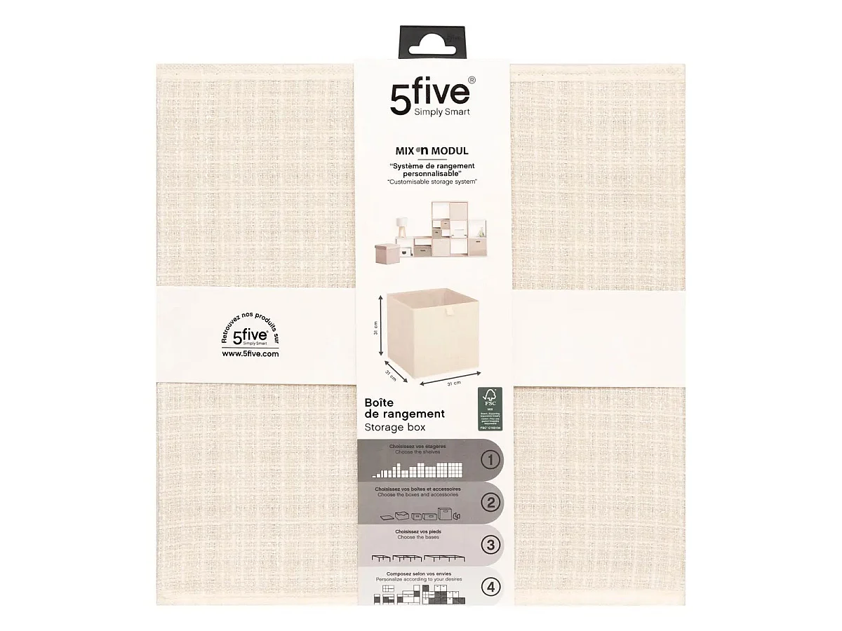 Boîte de Rangement Imprimé "Tweed" 31x31cm Beige