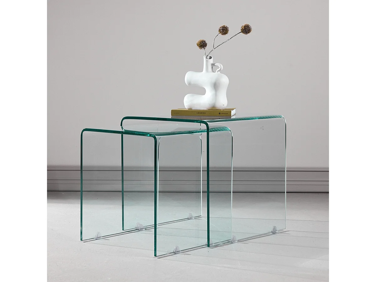 Lot de 2 Tables d'Appoint en Verre "Telemark" 42cm Transparent