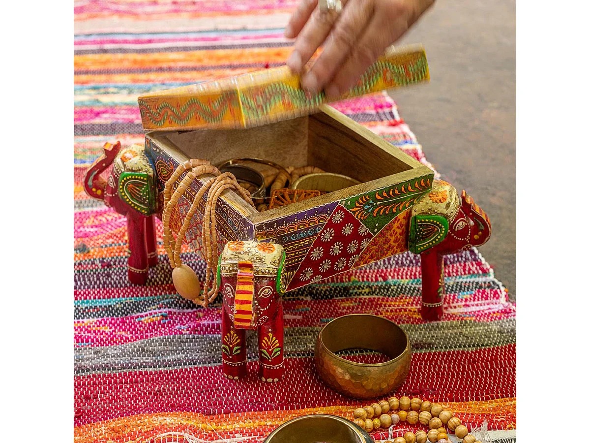 Boîte Déco Éléphant en Bois "Delhi" 23cm Multicolore