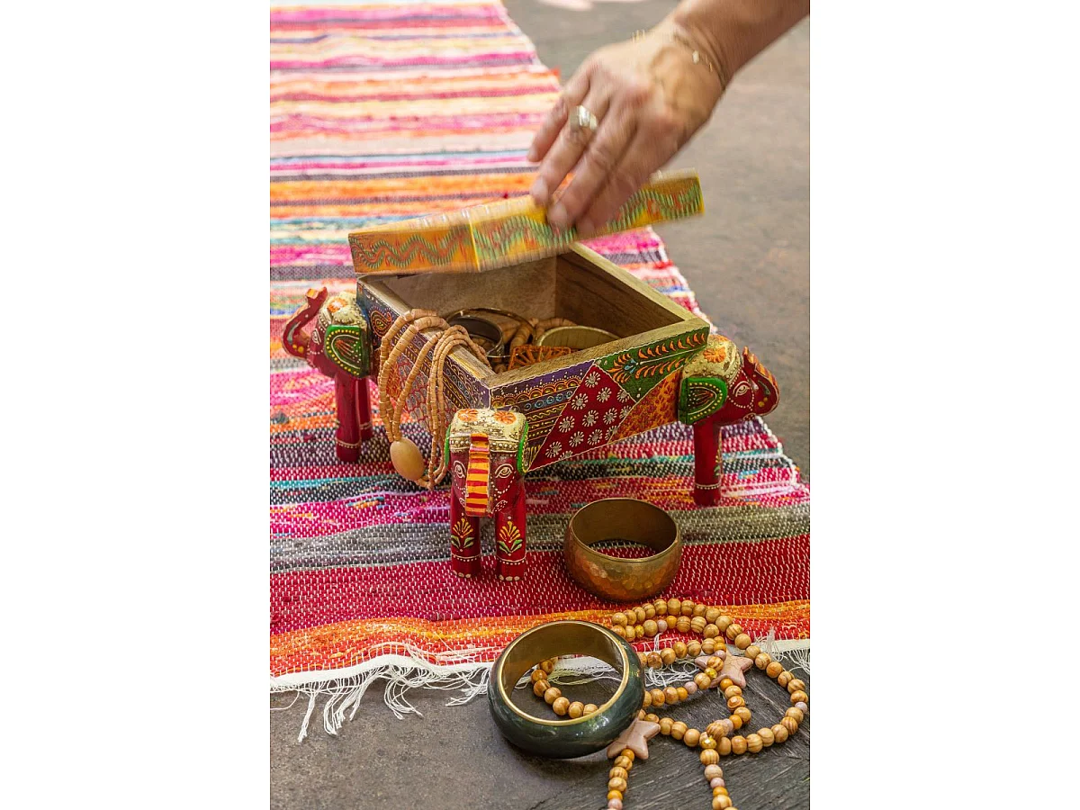 Boîte Déco Éléphant en Bois "Delhi" 23cm Multicolore