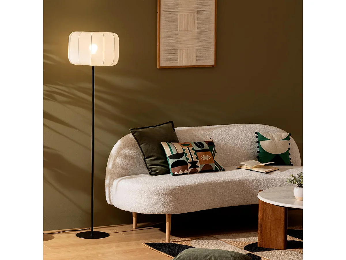 Lampadaire en Coton "Tobie" 37cm Blanc & Noir