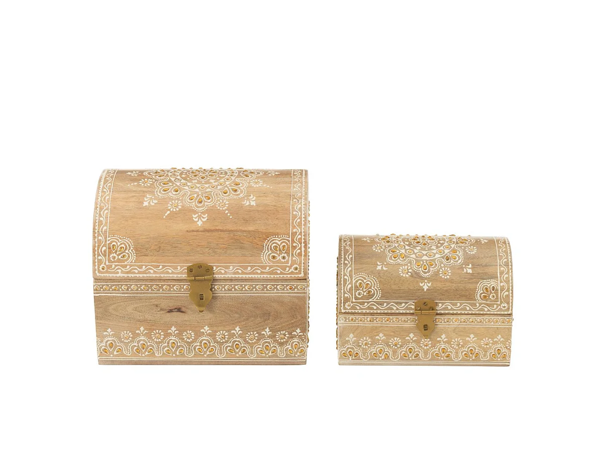 Lot de 2 Boîtes Déco en Bois "Perle du Sahara" 28cm Naturel