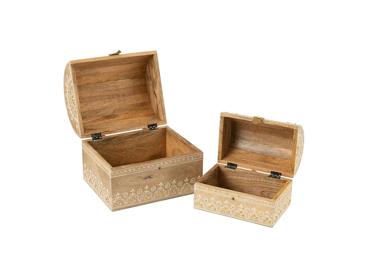 Lot de 2 Boîtes Déco en Bois "Perle du Sahara" 28cm Naturel