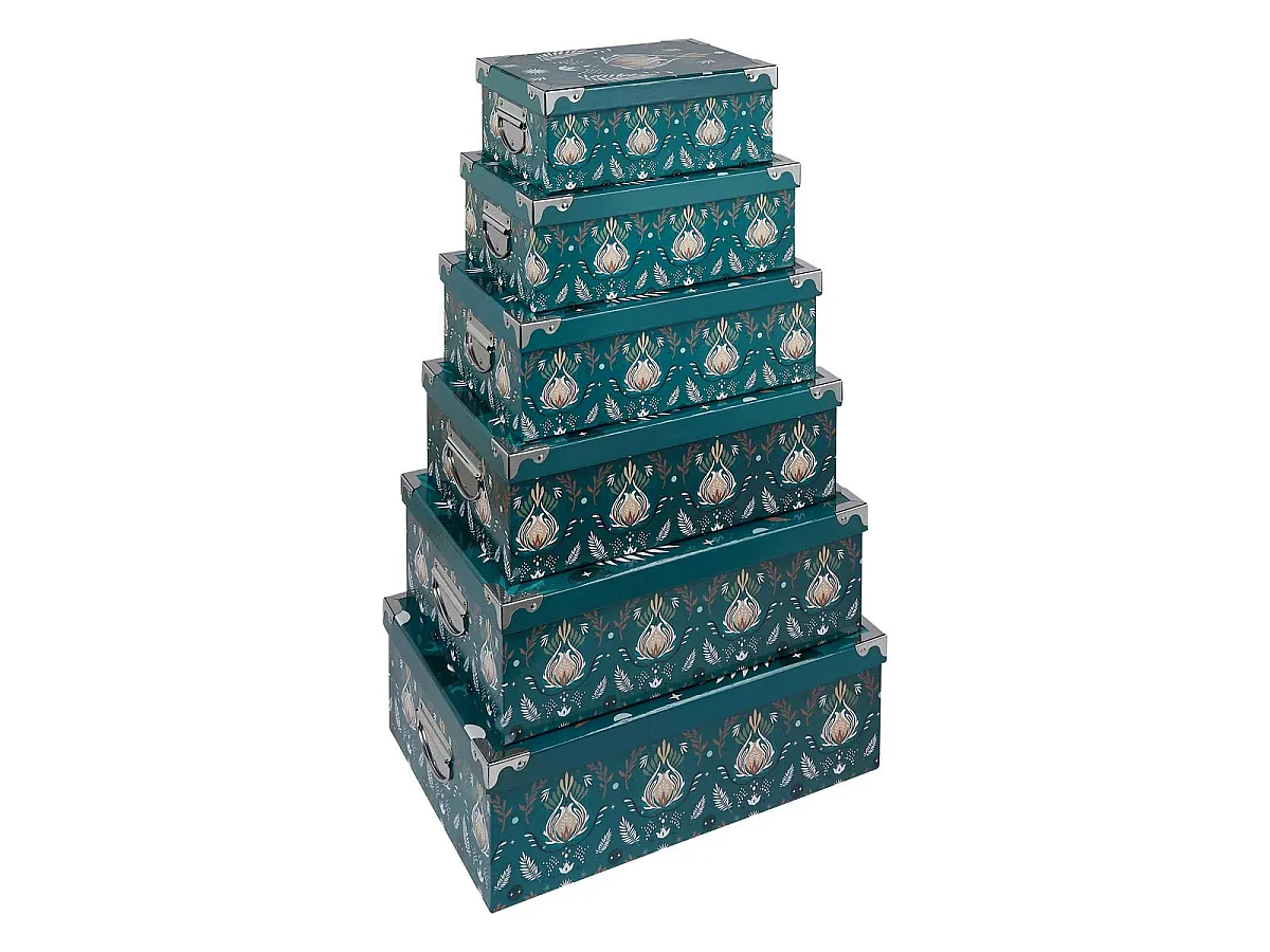 Lot de 6 Boîtes Déco "Peace" 48cm Bleu Pétrole