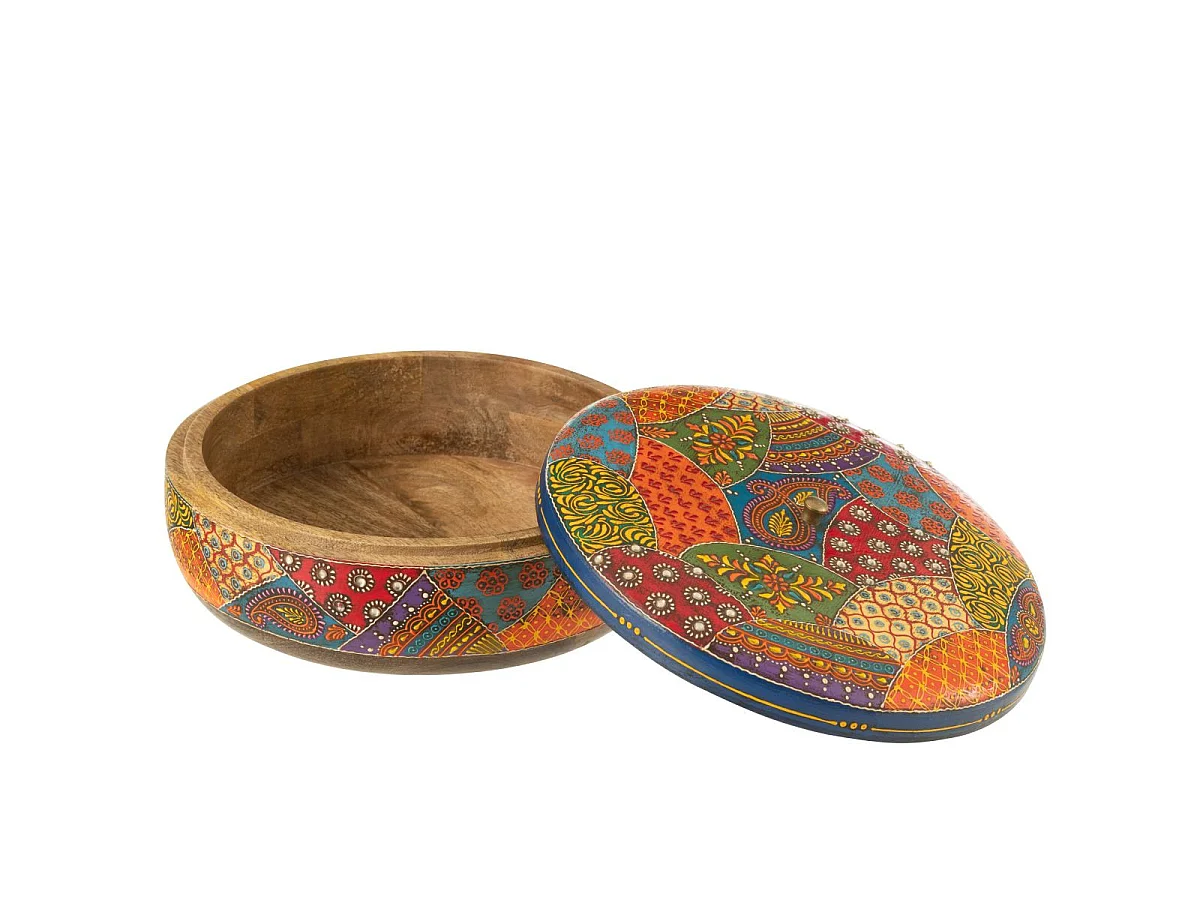 Boîte Déco Ronde en Bois "Delhi" 26cm Multicolore