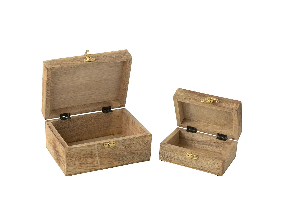 Lot de 2 Boîtes Déco en Bois "Cœur" 20cm Rouge & Naturel
