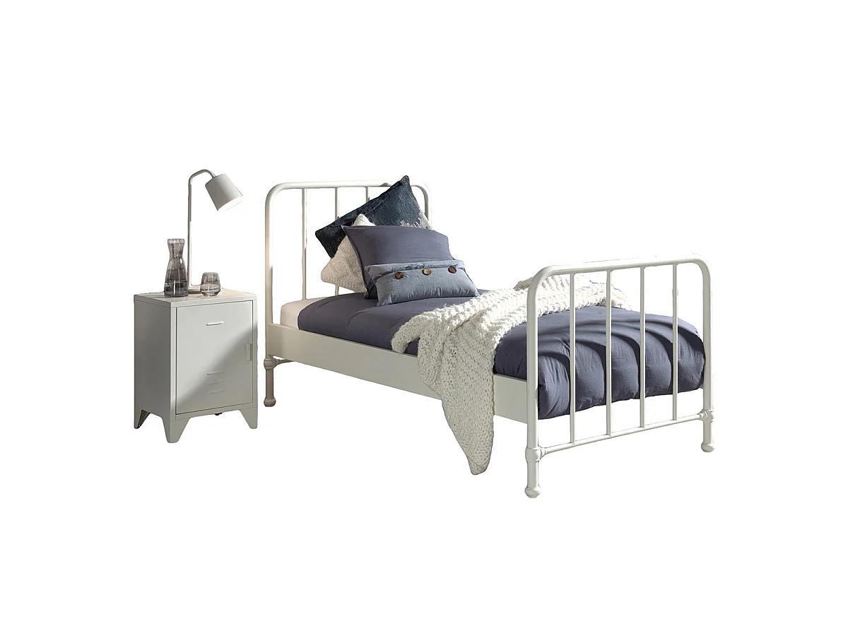 Pack - Lit & Table de Chevet "Bronxx" 90X200cm Blanc