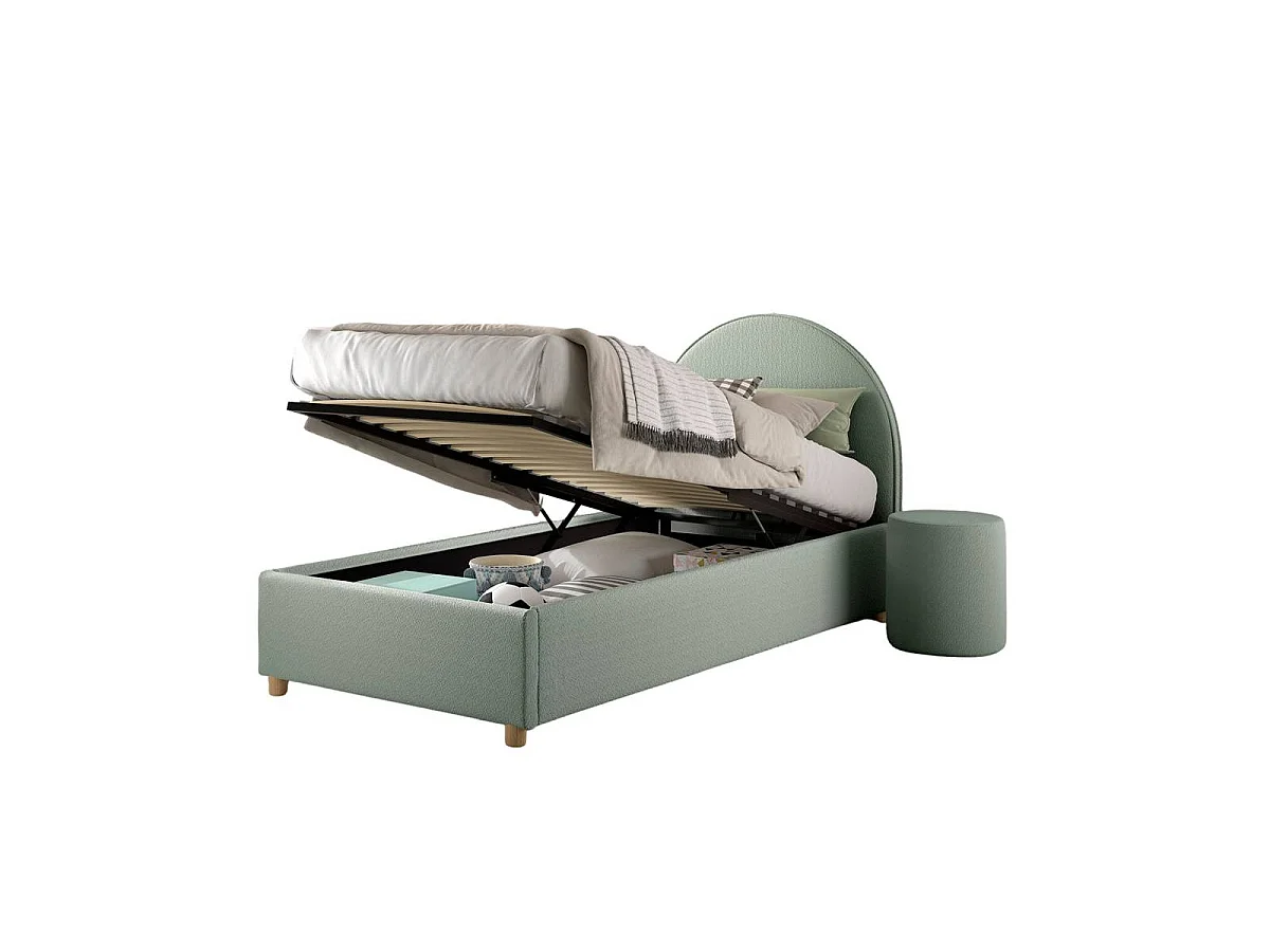Pack - Lit Coffre Enfant & Pouf "Moon" 90x200cm Vert