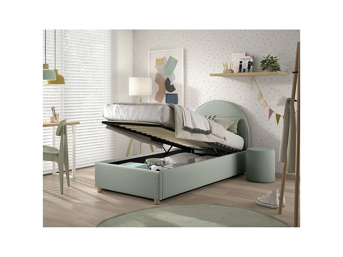 Pack - Lit Coffre Enfant & Pouf "Moon" 90x200cm Vert