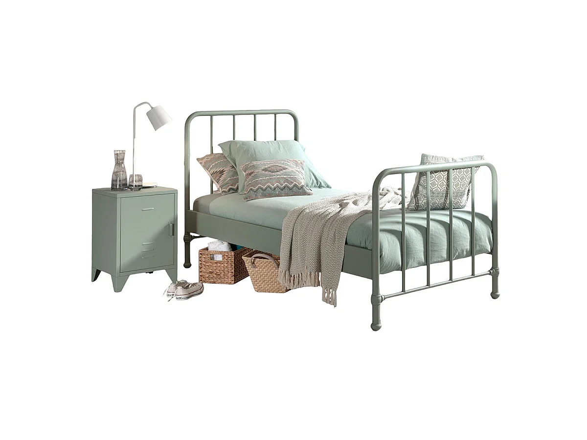 Pack - Lit & Table de Chevet "Bronxx" 90X200cm Vert