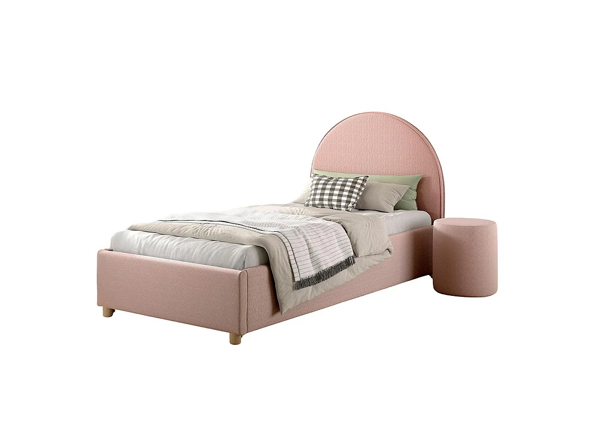 Pack - Lit Coffre Enfant & Pouf "Moon" 90x200cm Rose