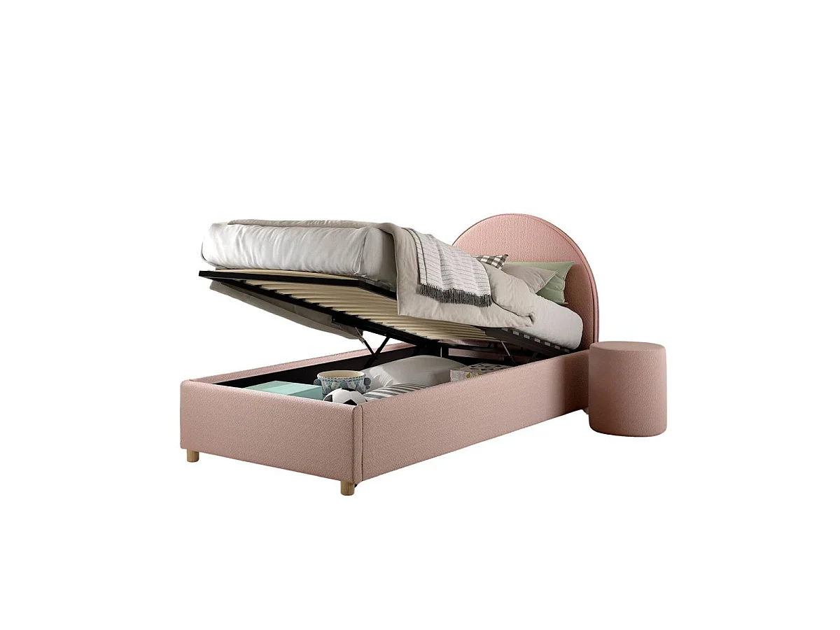 Pack - Lit Coffre Enfant & Pouf "Moon" 90x200cm Rose