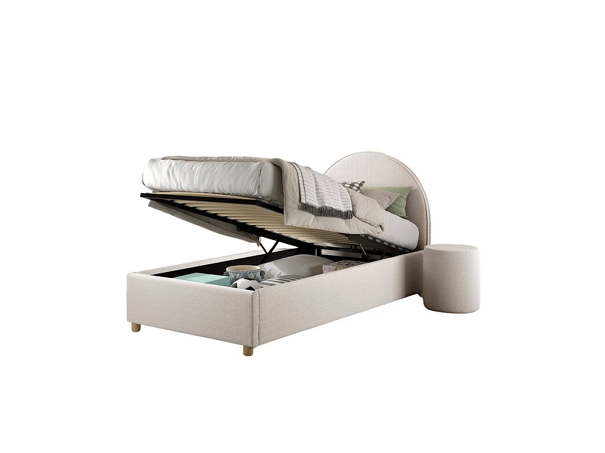 Pack - Lit Coffre Enfant & Pouf "Moon" 90x200cm Blanc