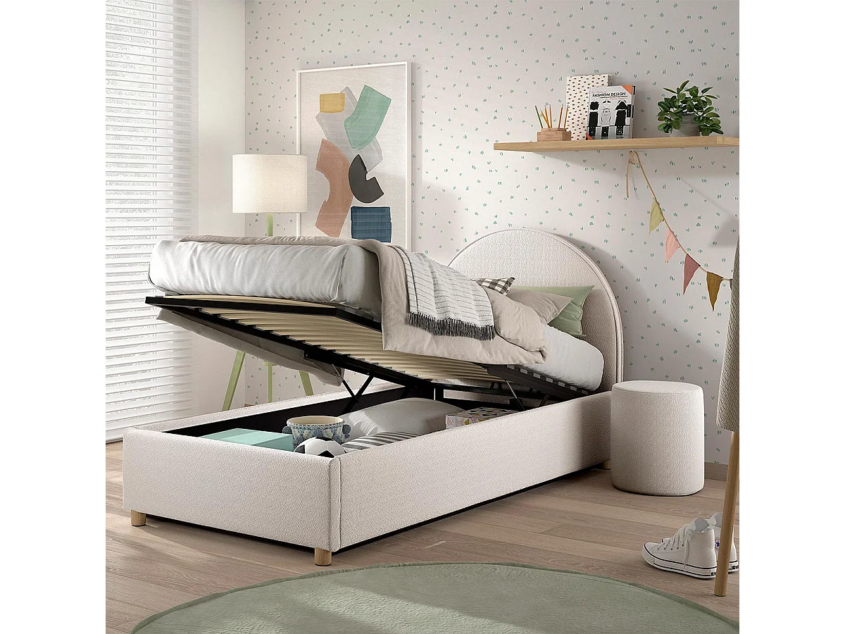 Pack - Lit Coffre Enfant & Pouf "Moon" 90x200cm Blanc