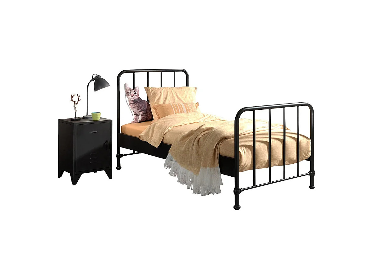 Pack - Lit & Table de Chevet "Bronxx" 90X200cm Noir