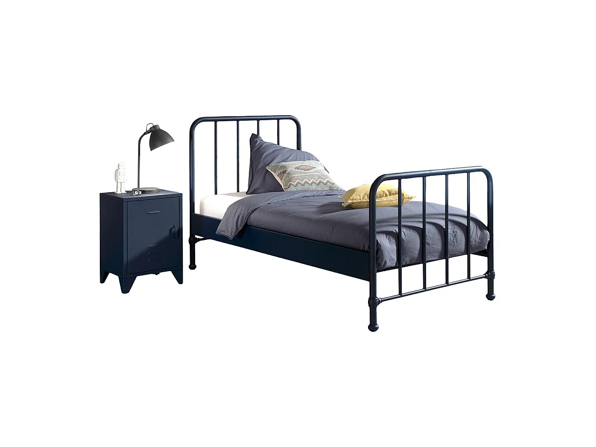 Pack - Lit & Table de Chevet "Bronxx" 90X200cm Bleu