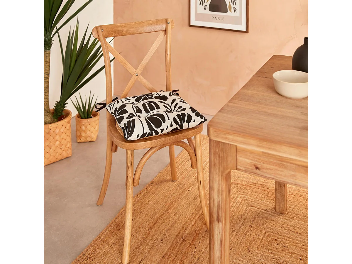 Galette de Chaise "Twisted Lime" 38x38cm Noir & Blanc