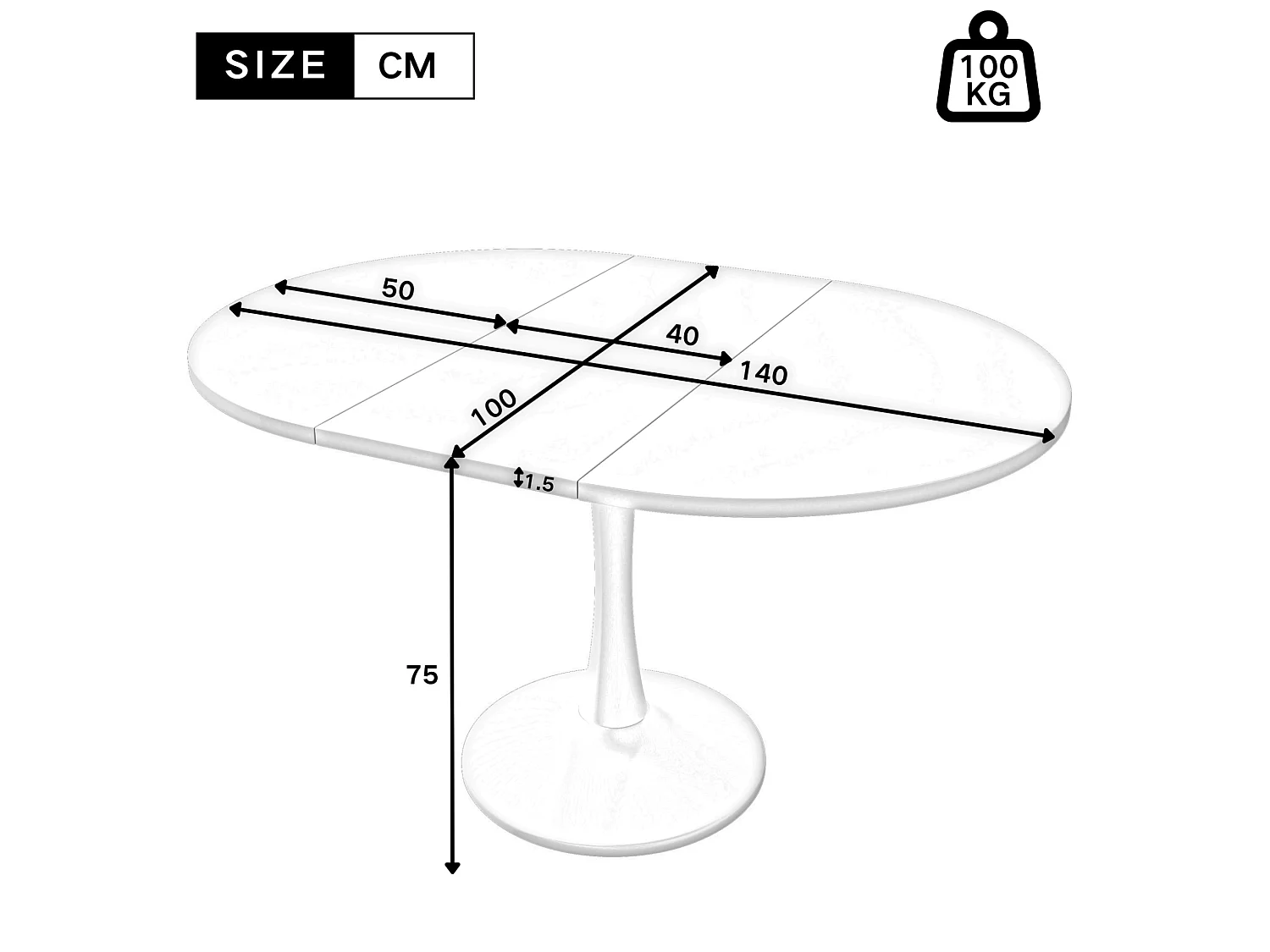 Uitschuifbare eettafel 100/140 x 100 cm - Bruin en zwart