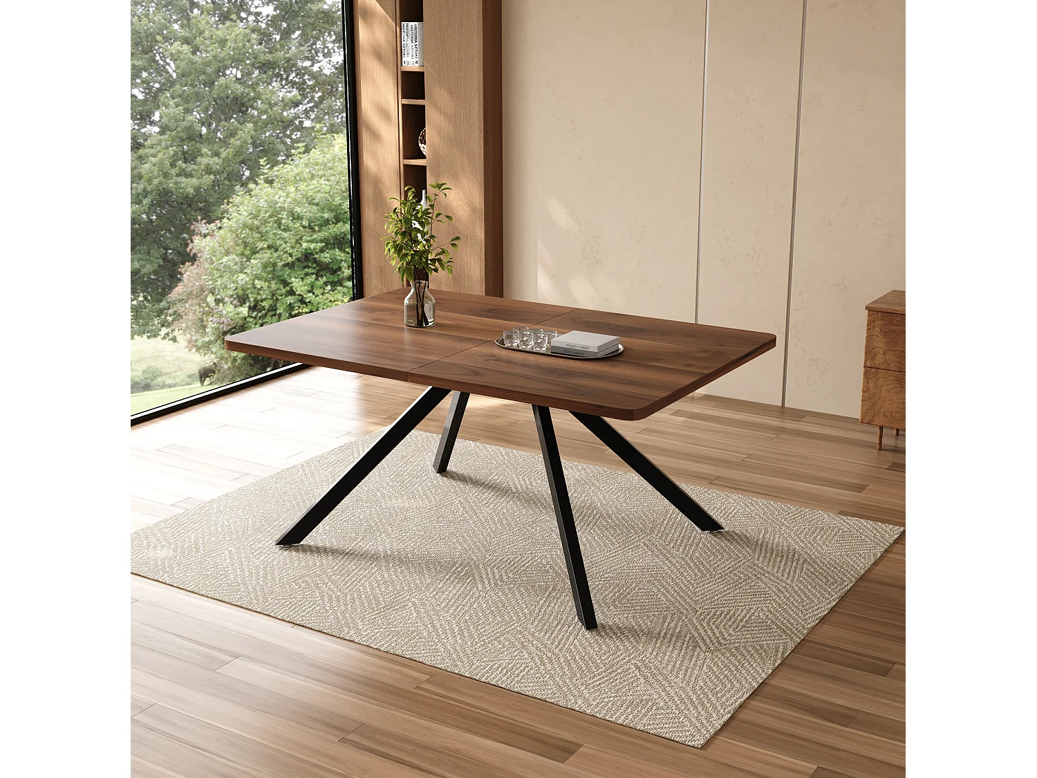 Table à manger extensible 160/200/240 x 90 cm - Pieds en métal - Marron