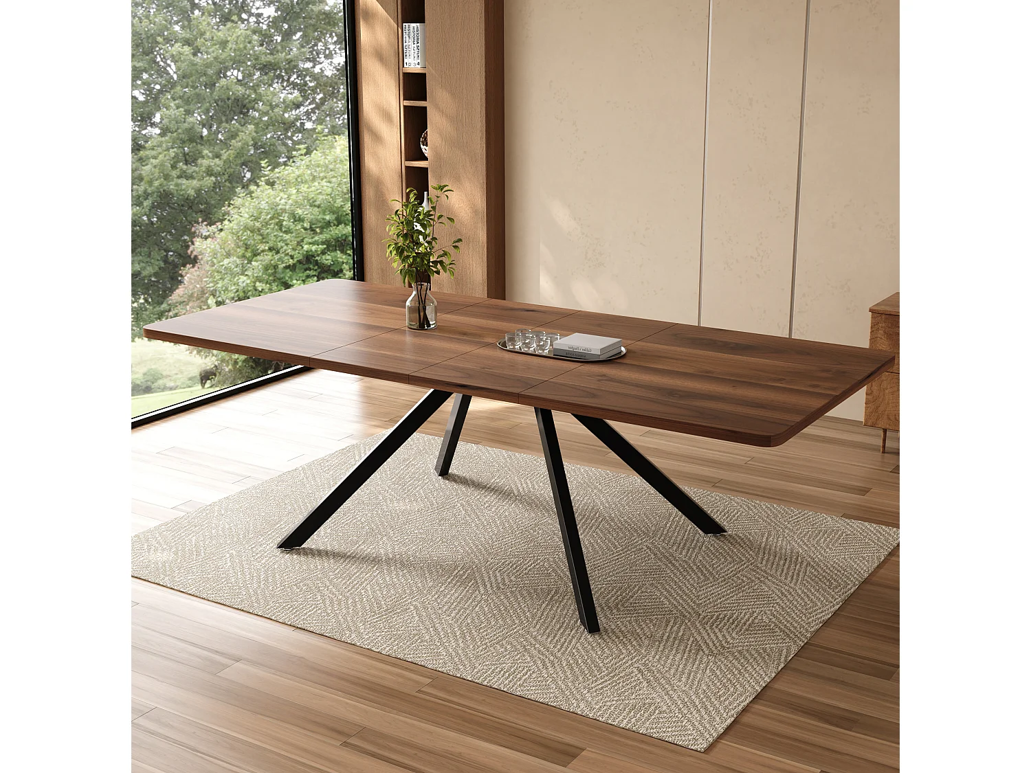 Table à manger extensible 160/200/240 x 90 cm - Pieds en métal - Marron